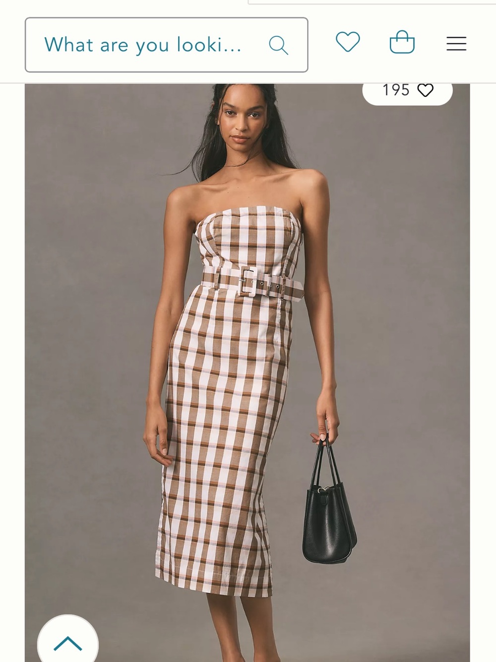 Strapless Plaid Midi Dress in Brown and White with Belt
